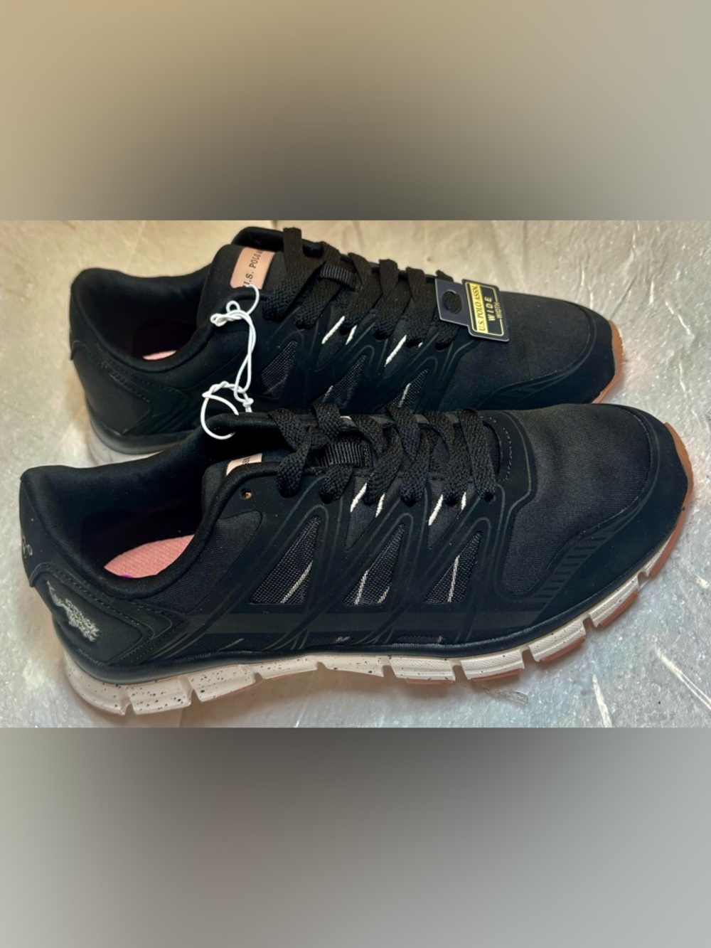 Womens US. Polo ASSN Sneakers Black Athletic with Pink Insole Accents